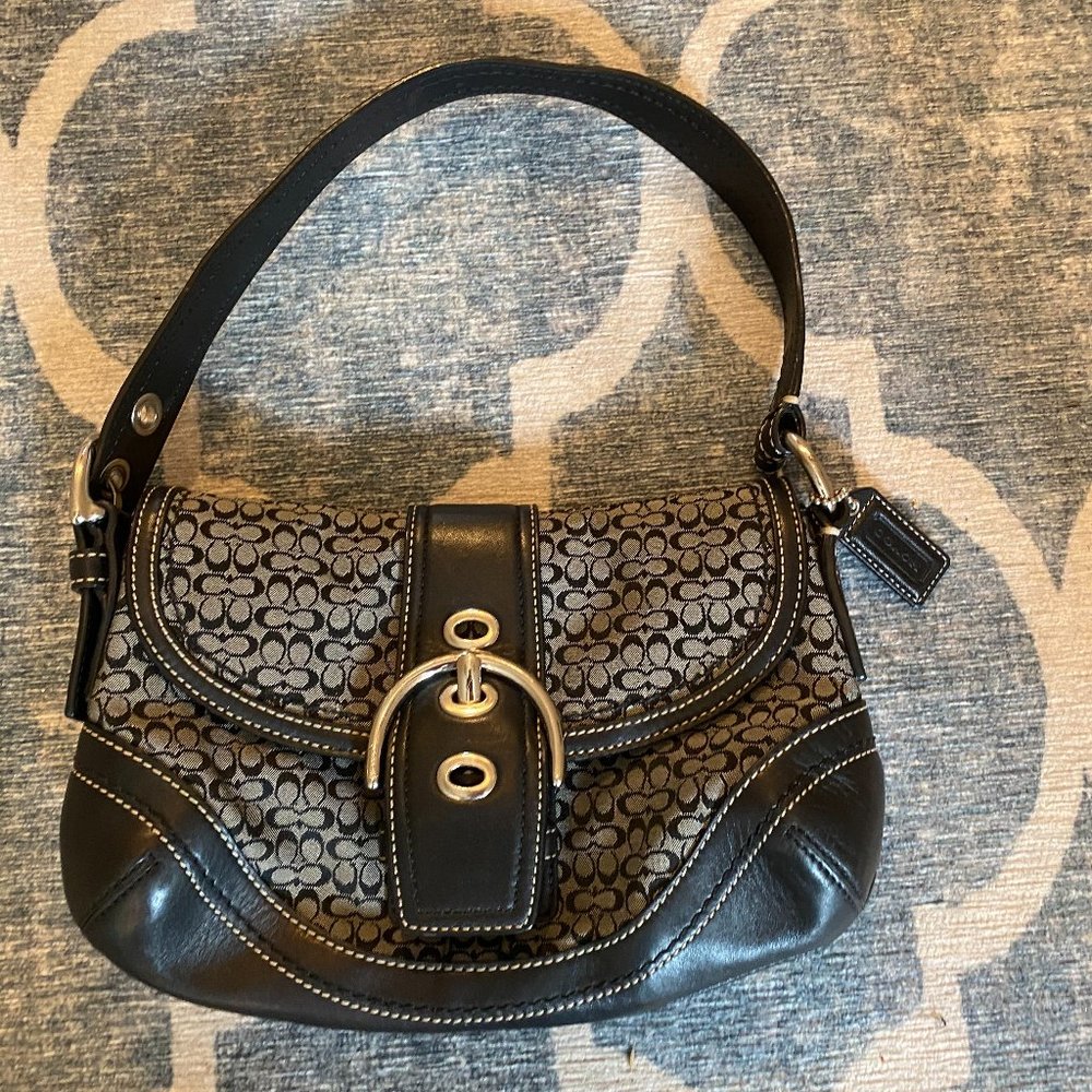 Signature Coach Hobo Black Canvas And Leather Bag.